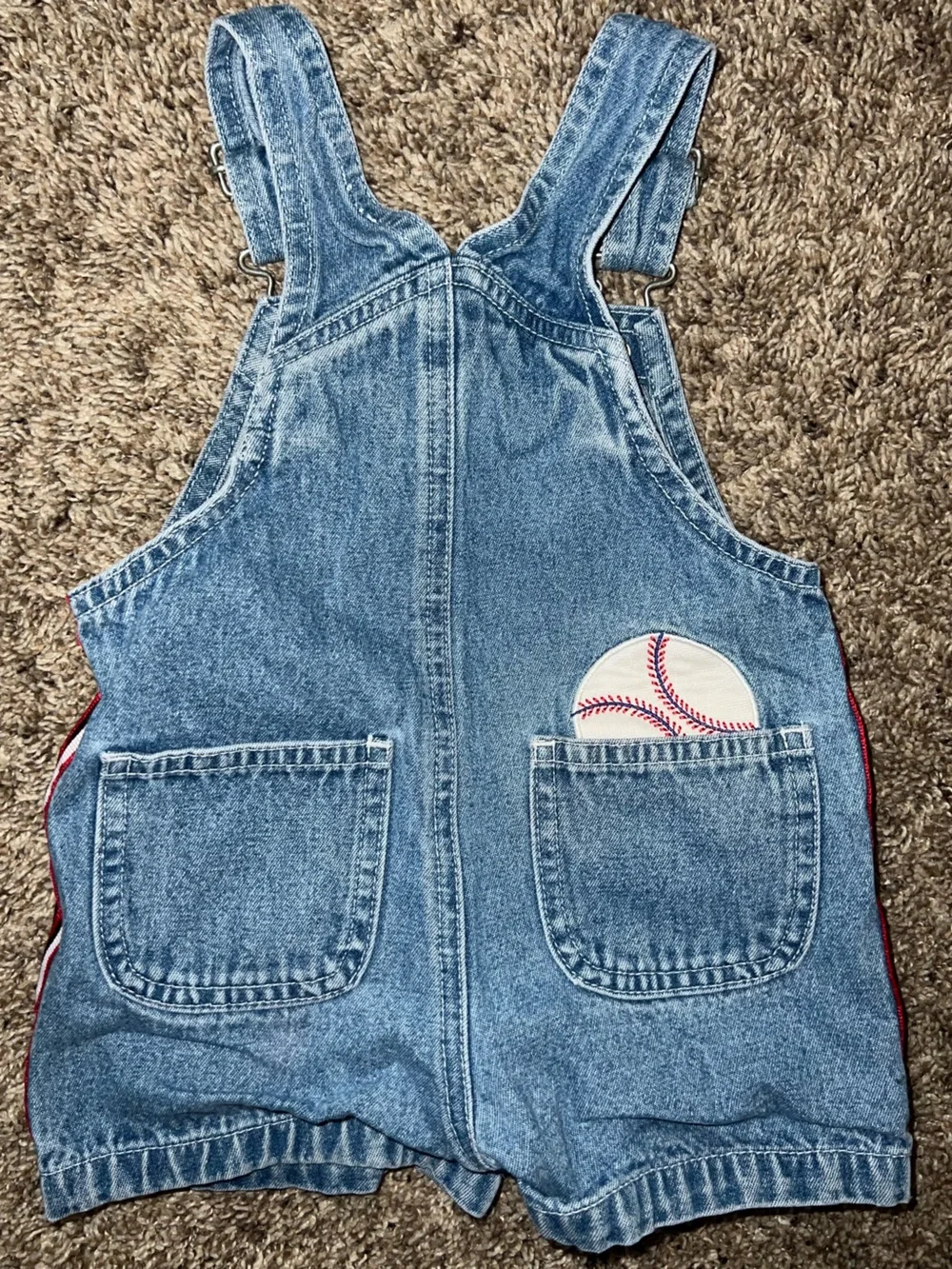 Vintage Y2K Cute 90’s Class Club Baby 9m Denim Overalls Teddy Baseball Patch
